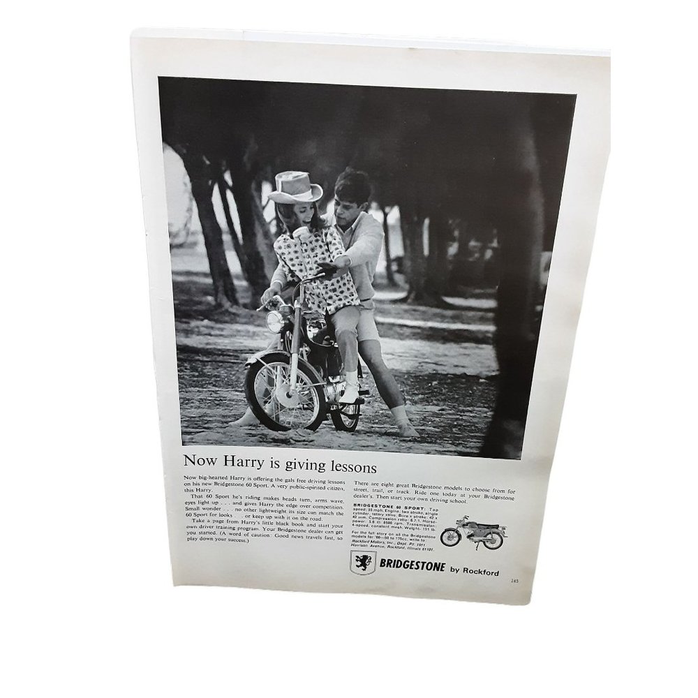 1966 Bridgestone 60 Sport Motorcycle Rockford Illinois Original Ad Vintage